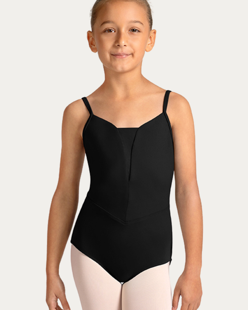 Mirella Mesh V-Front Camisole Youth Leotard - Black