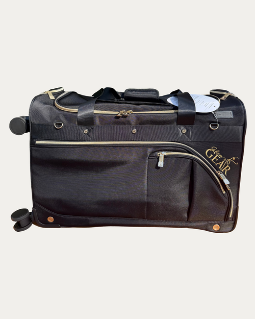 Glam'r Gear® Mobile Changing Station™ Dance Duffel Bag with Built-In uHide® Rack - Standard - Black with Gold Hardware
