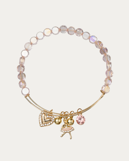 Kids Pink Faceted Beaded Bracelet with Ballerina