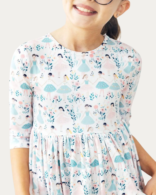 Twinkle Toes 3/4 Sleeve Pocket Twirl Dress