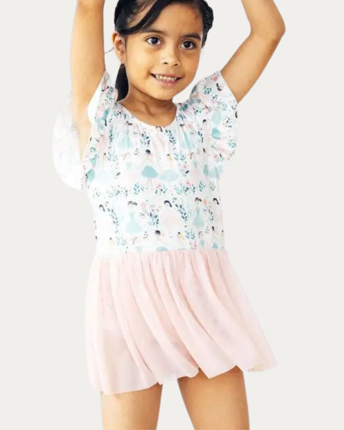 Twinkle Toes Flutter Sleeve Skirted Leotard