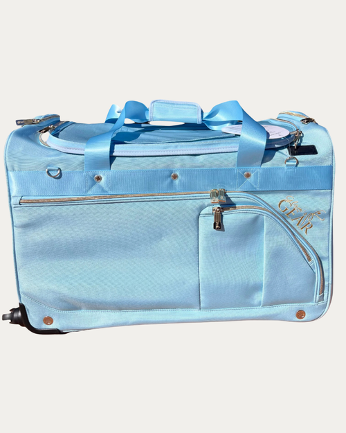 Glam'r Gear® Mobile Changing Station™ Dance Duffel Bag with Built-In uHide® Rack - Standard - Pastel Sky Blue Canvas