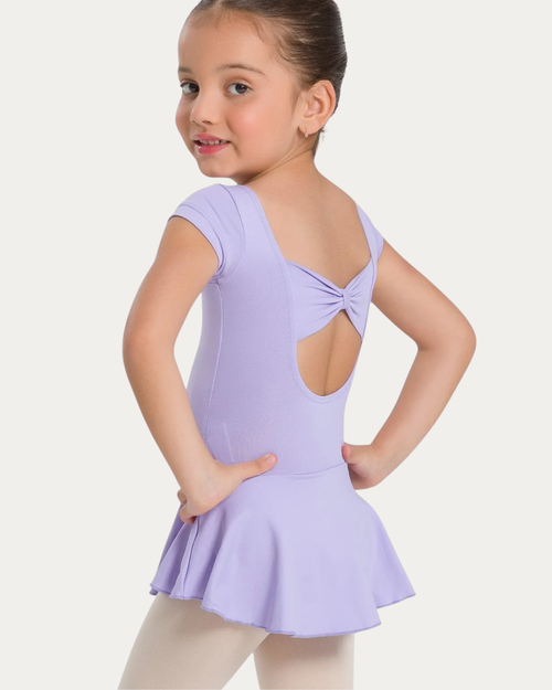 Christabel Bow Back Cap Sleeve Skirted Leotard - Light Lilac