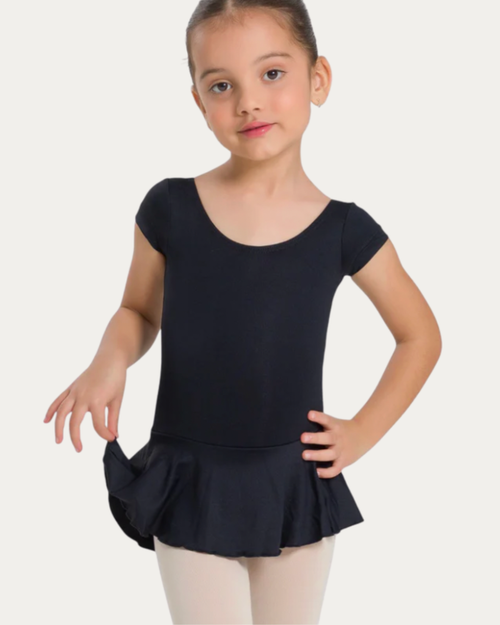 Coomer Ballet Conservatory Bow Back Cap Sleeve Skirted Leotard in Black