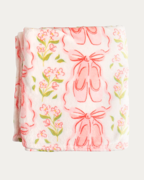Pink Ballet Slippers & Florals Fleece Throw Blanket