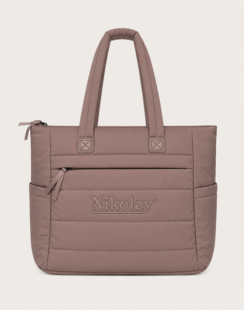Nikolay Medium Tote Bag with Zipper - Coffee