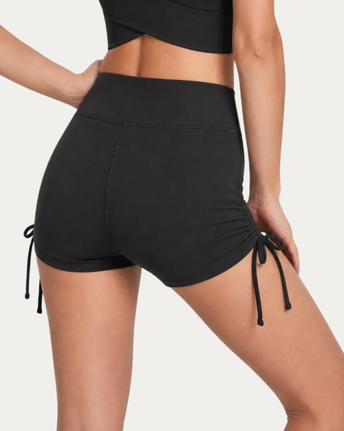 Karina Drawstring Side Ruched Dance Shorts - Black