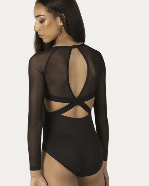 Mesh Long Sleeve Adult Leotard - Black