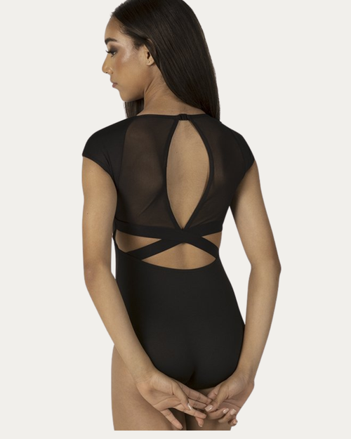 Cap Sleeve Mesh Back Adult Leotard - Black