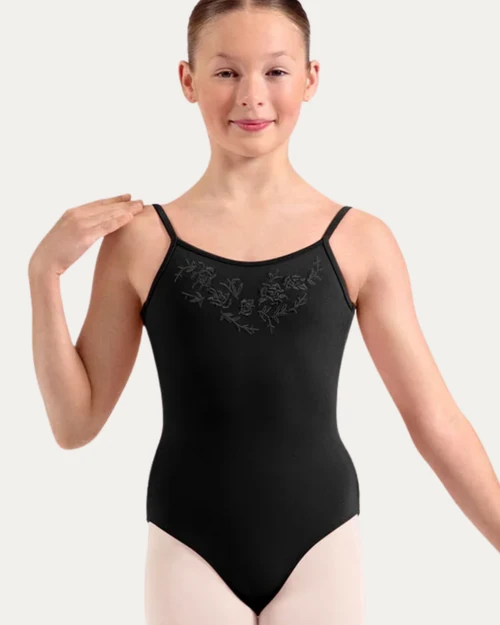 Bloch Floral Embroidered Cross Back Camisole Youth Leotard - Black