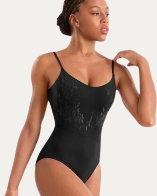 Bloch Embroidered Camisole Tween Leotard - Black