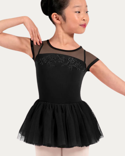Bloch Embroidered Floral Cap Sleeve Tutu Leotard - Black