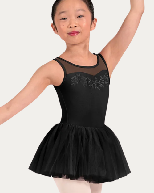 Bloch Floral Embroidered Tutu Leotard with Keyhole Back - Black