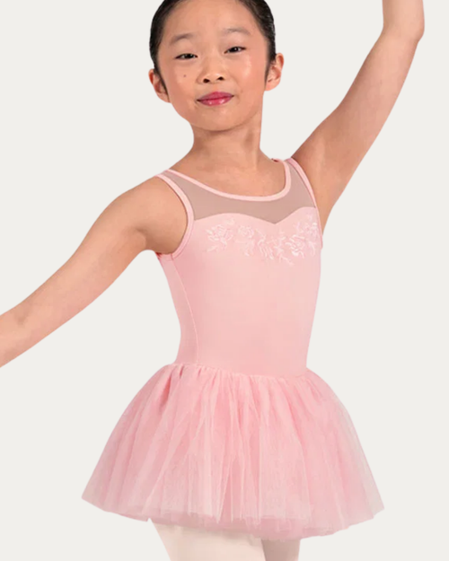 Bloch Floral Embroidered Tutu Leotard with Keyhole Back - Pink