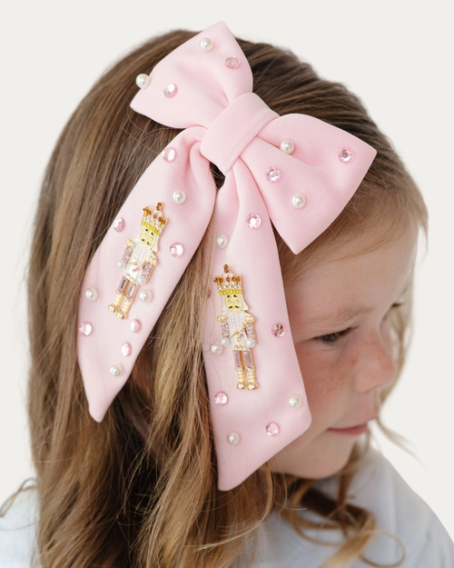 Pink Nutcracker Christmas Gemstone Hair Bow