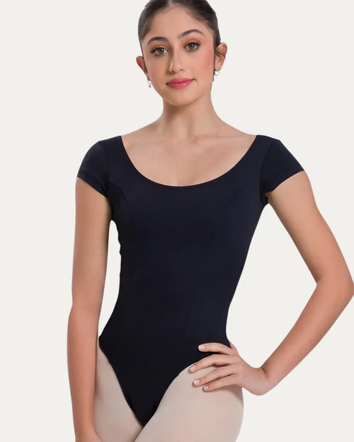 Beatrice Princess Seam Cap Sleeve Adult Leotard - Black