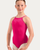 Bloch Floral Embroidered Halter Leotard with Keyhole Back - Hot Pink