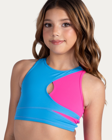Lulu Two-tone Keyhole Youth Tank Top - Caribbean Pop/Neon Pink