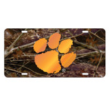 Clemson Tigers Tag (Camo Acrylic with Orange Mirror Logo (14134))