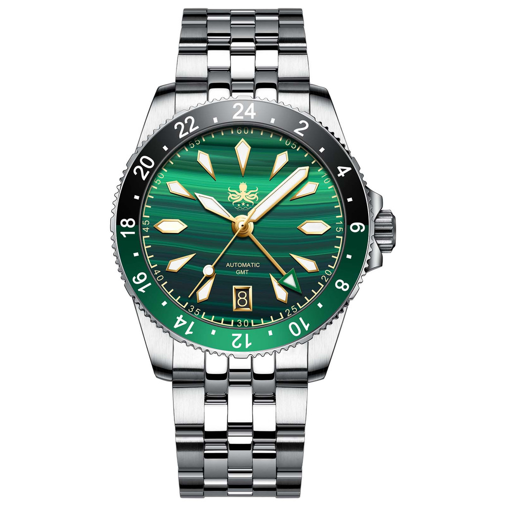 PHOIBOS Voyager GMT 200M Automatic Diver Watch PY043A Green Malachite