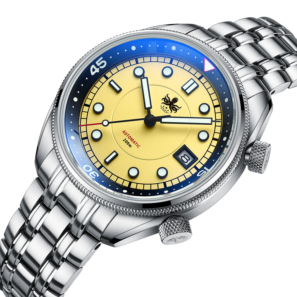 PHOIBOS EAGLE RAY 200M Automatic Compressor Dive Watch PY048F Pastel Yellow 