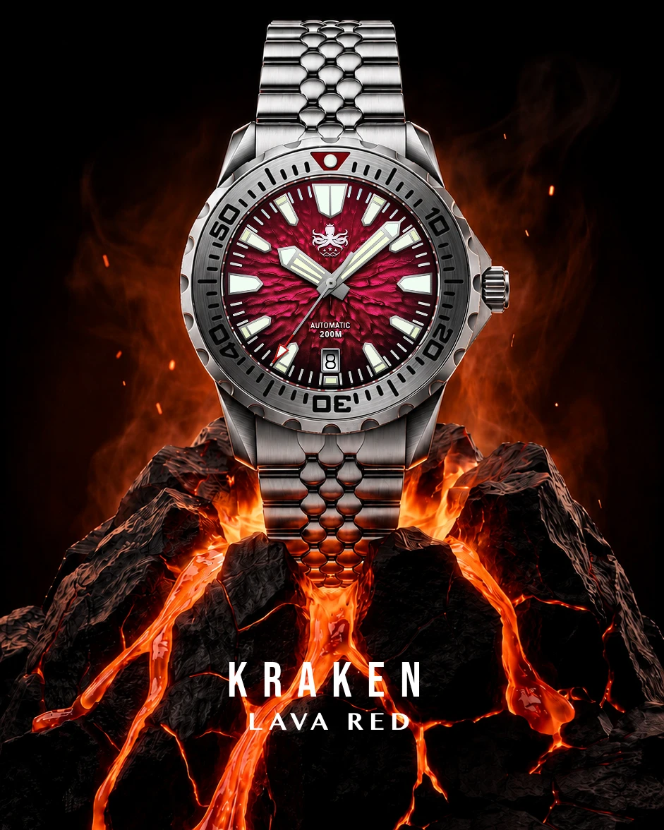 PHOIBOS KRAKEN 200M Automatic Diver Watch PY059E Lava Red