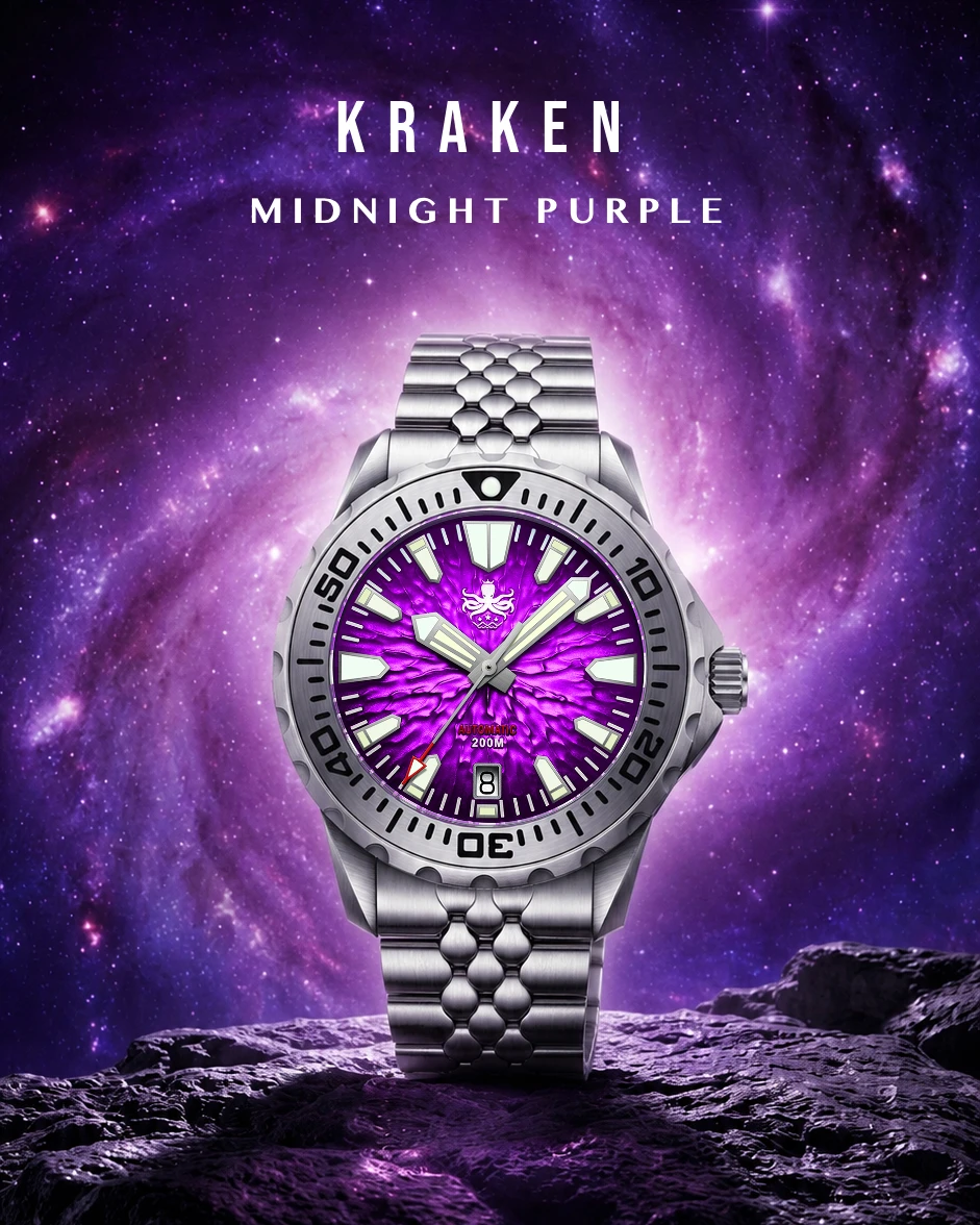 PHOIBOS KRAKEN 200M Automatic Diver Watch PY059H Midnight Purple