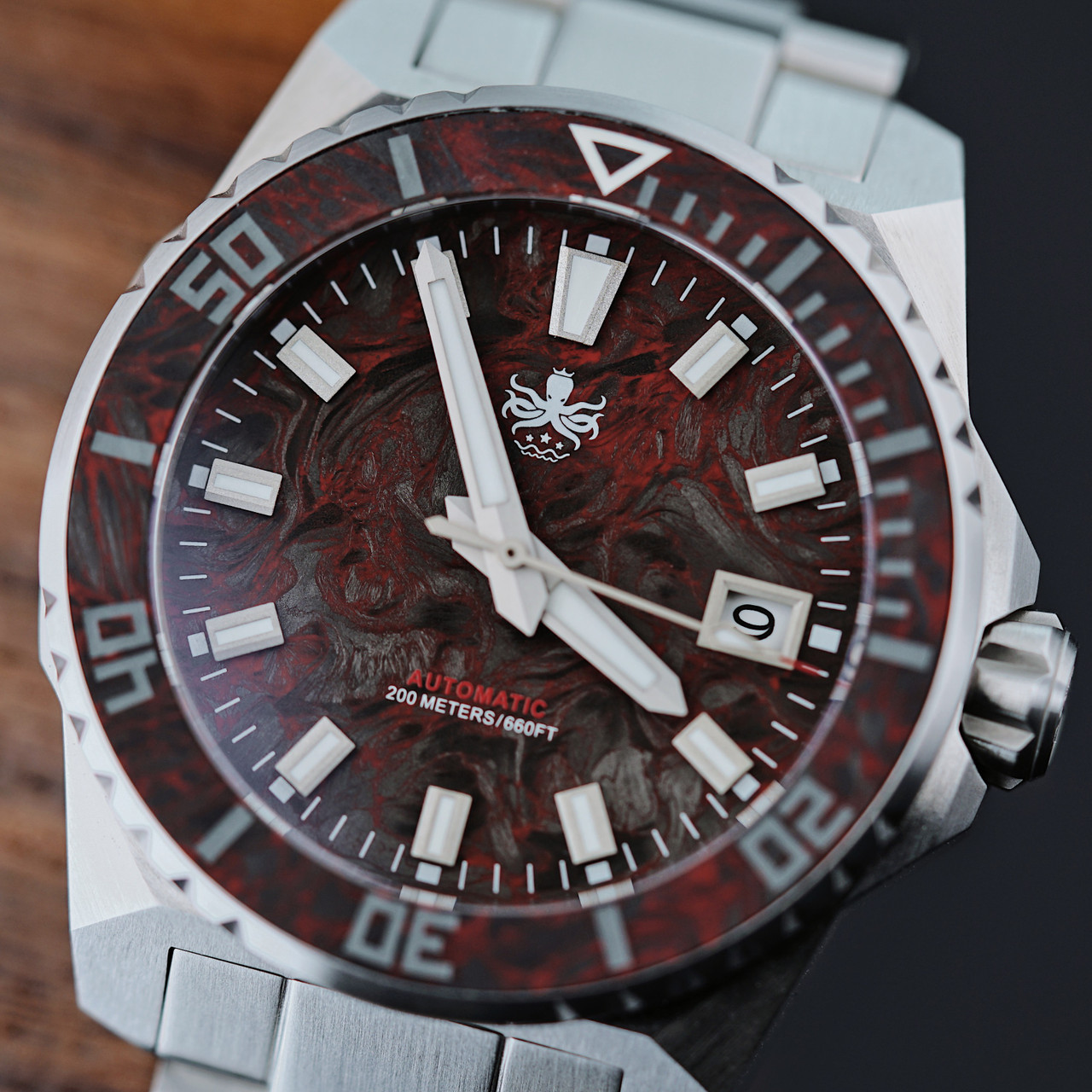 PHOIBOS LEVIATHAN 200M Automatic Diver Watch PY062D Red Forged