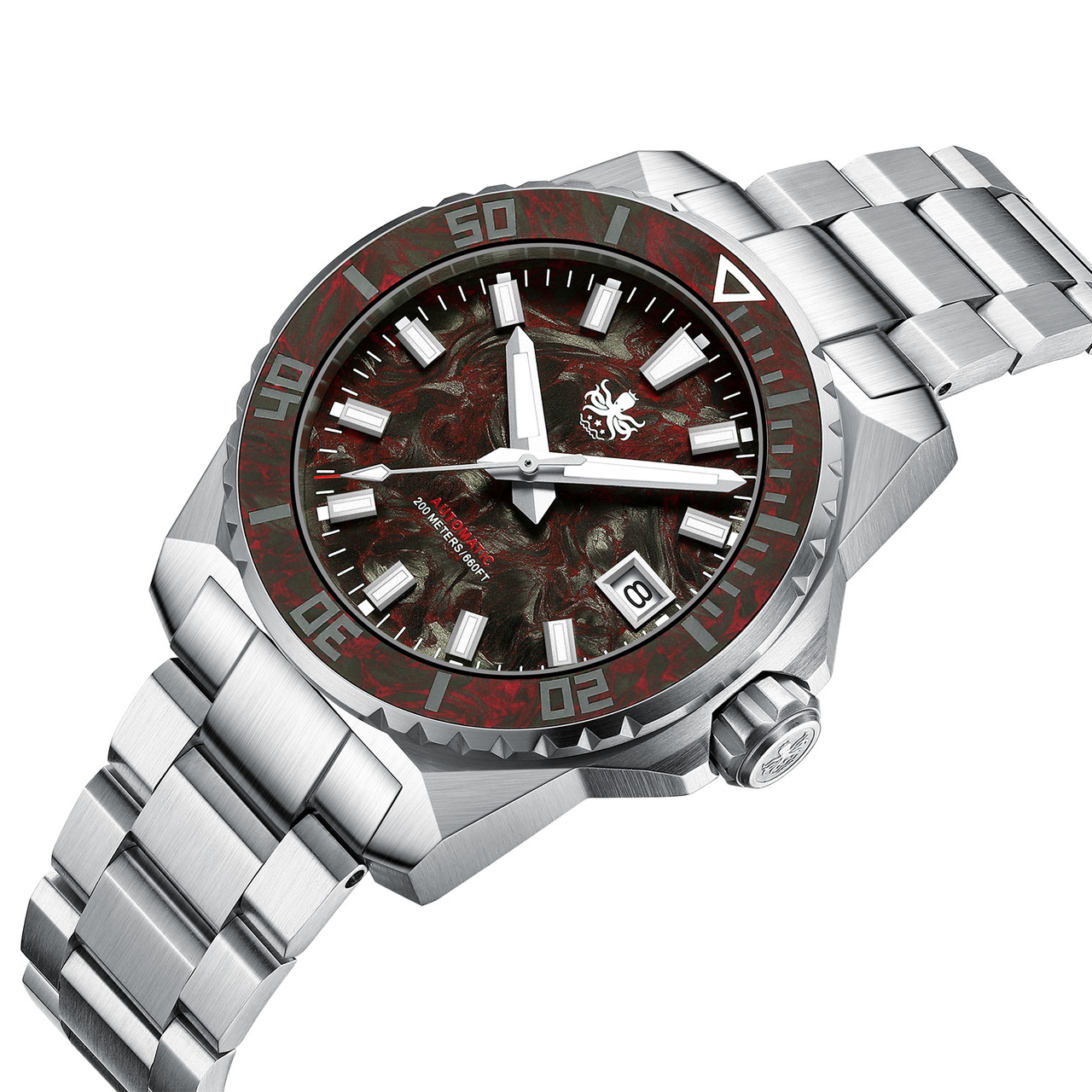 PHOIBOS LEVIATHAN 200M Automatic Diver Watch PY062D Red Forged