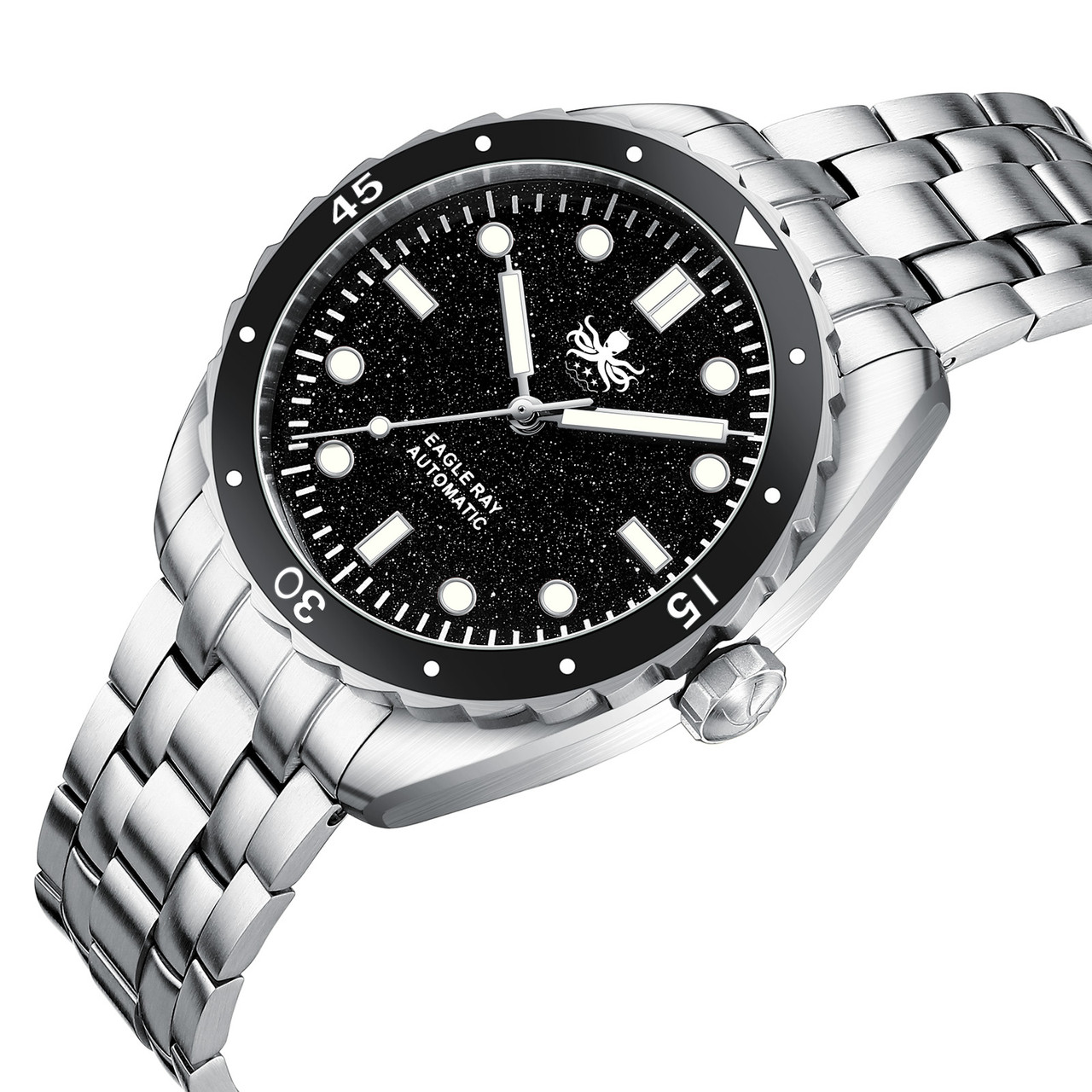 （希少）14kgf.ブラックスターアクアマリン14mm．ジェダイド．ヒマラヤK2 PHOIBOS EAGLE RAY 200M Automatic Diver Watch PY065CN Black