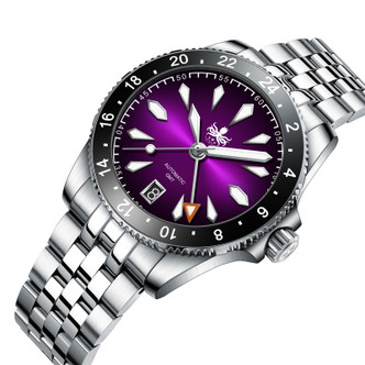 PHOIBOS Voyager GMT 100M Automatic Diver Watch PY058D Burgundy Red