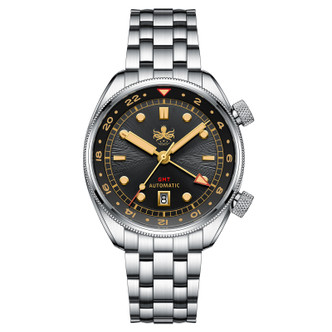 PHOIBOS EAGLE RAY TRAVELER GMT 150M Automatic Compressor Diver Watch PY067C Sunray Black&Gold