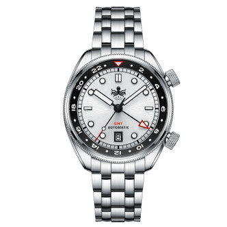 PHOIBOS EAGLE RAY TRAVELER GMT 150M Automatic Compressor Diver Watch PY067G Sunray White