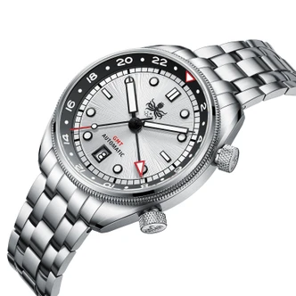 PHOIBOS EAGLE RAY TRAVELER GMT 150M Automatic Compressor Diver Watch PY067G Sunray White