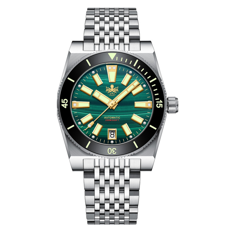 PHOIBOS Narwhal 200M Automatic Diver Watch PY061A Green Malachite