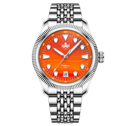 PHOIBOS Delphinus 100M Automatic Watch PY066F Orange Agate