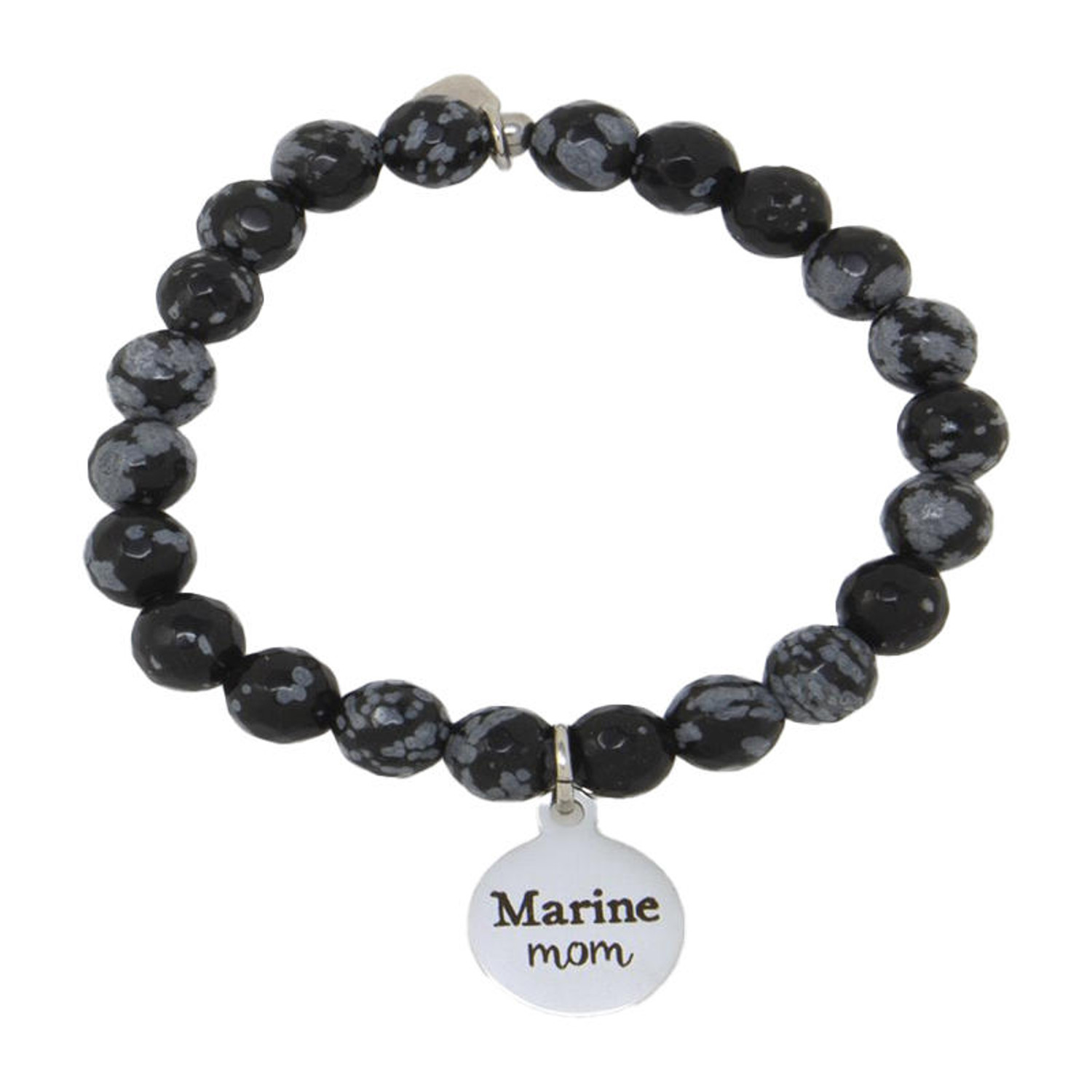 Military Mom Bracelet - Snowflake Obsidian - Marine