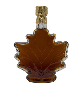 8.45 ounces of Grade A Dark Pure Maple Syrup in Maple Leaf Bottle