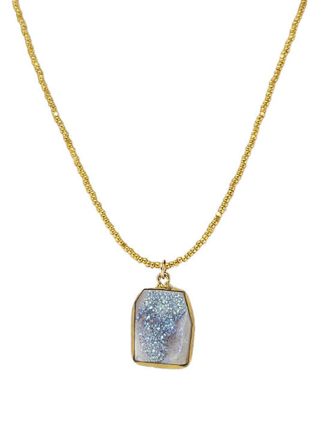 Blue-Green Square Druzy Necklace