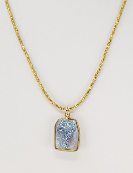 Blue-Green Square Druzy Necklace