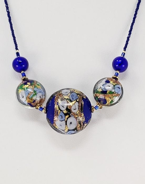 Cobalt Venetian Glass Necklace - 5 Beads