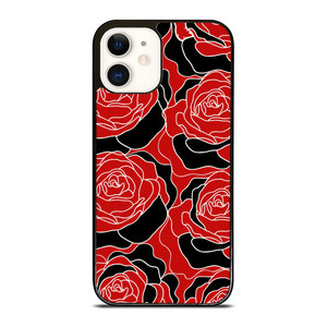 ROSE RED AND BLACK PATTERN iPhone 12 Case Cover ROSE RED AND BLACK PATTERN iPhone 12 Case Cover