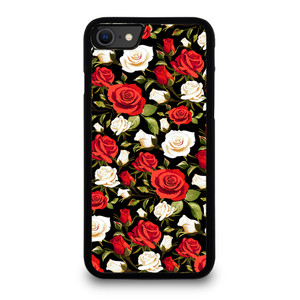 SEAMLESS RED WHITE ROSE PATTERN iPhone SE 2020 Case Cover