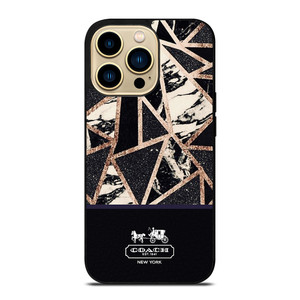 COACH NEW YORK GOLD BLACK TEXTURE iPhone 14 Pro Max Case Cover