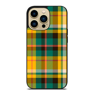 YELLOW GREEN TARTAN PATTERN iPhone 14 Pro Max Case Cover