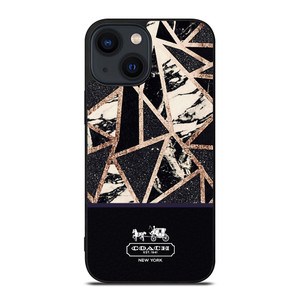 COACH NEW YORK GOLD BLACK TEXTURE iPhone 14 Plus Case Cover