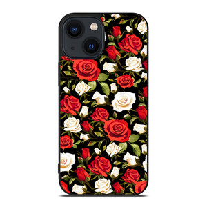 SEAMLESS RED WHITE ROSE PATTERN iPhone 14 Plus Case Cover