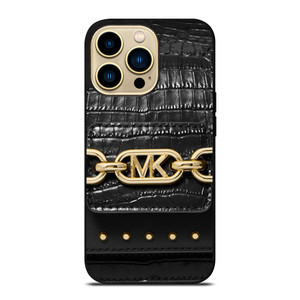 MICHAEL KORS MK LOGO BLACK LEATHER HAND BAG iPhone 14 Pro Max Case Cover