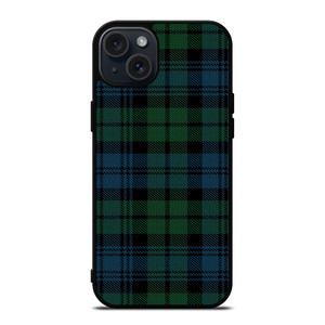 GREEN BLUE TARTAN PATTERN iPhone 15 Plus Case Cover