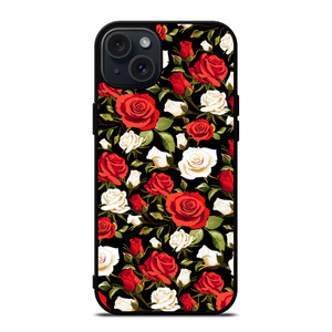 SEAMLESS RED WHITE ROSE PATTERN iPhone 15 Plus Case Cover SEAMLESS RED WHITE ROSE PATTERN iPhone 15 Plus Case Cover